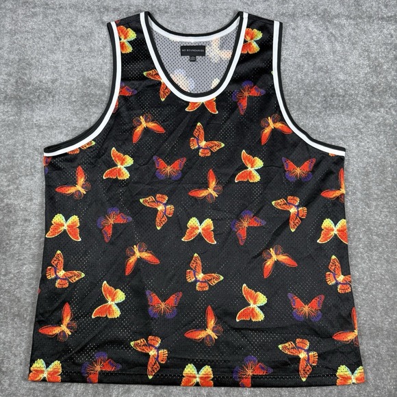 No Boundaries‎ Jersey Tank Top Men's 3XL Black Red Butterflies Vacation Y2K - Picture 1 of 6